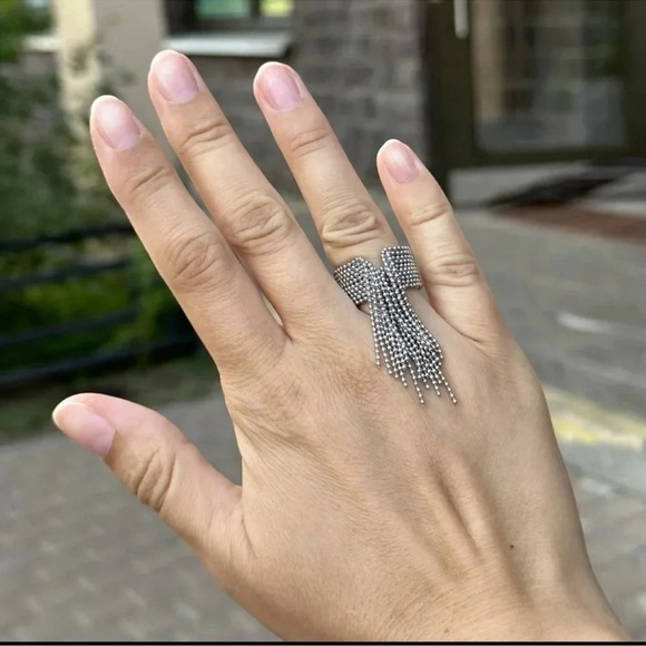 Anthropologie Tassel Stainless Steel Waterproof Resizable Ring - Picture 13 of 16
